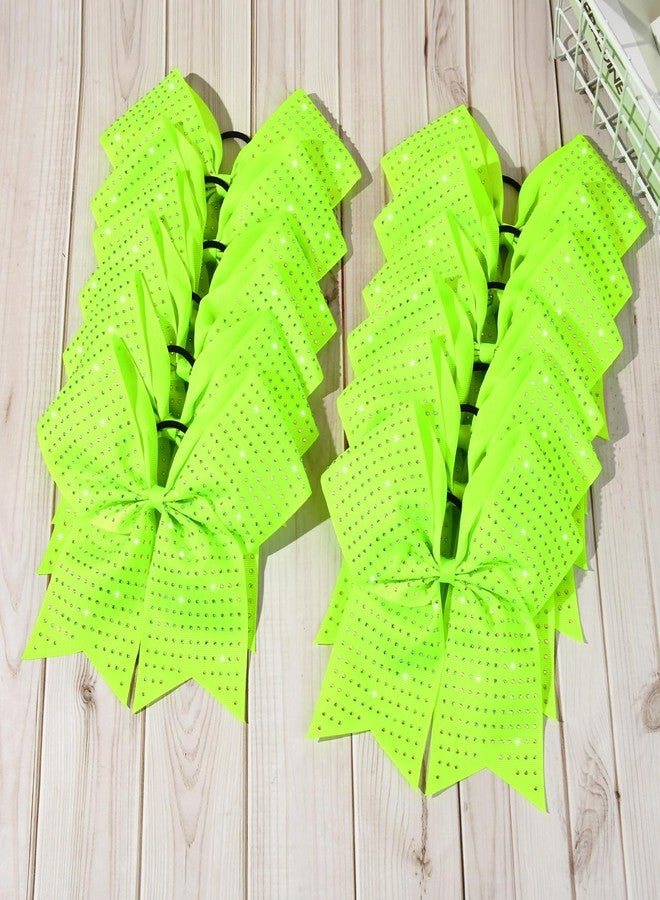 CEELGON 12 PCS Neon Green Glitter Cheer Bows Large 8” Full Rhinestones Shiny Cheer Bow Elastic Hair Tie Bows for Teens Girls Softball Competition Sports Cheerleaders (Neon Green) - Image 5